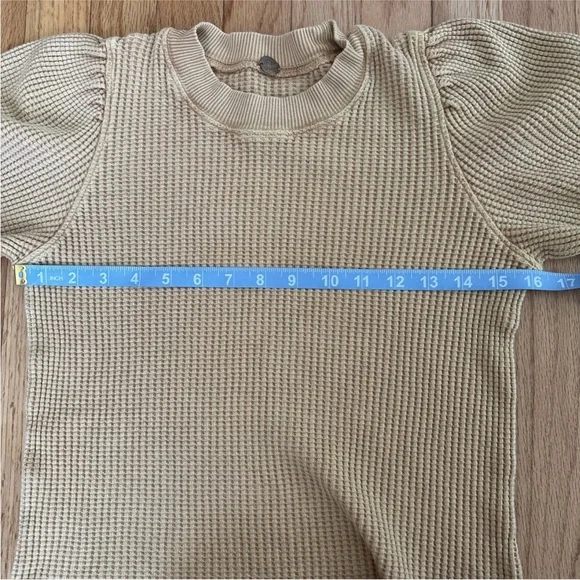 Free People FP One Womens Top XS Mustard Tasha Waffle Thermal Long Puff Sleeve - Picture 6 of 10